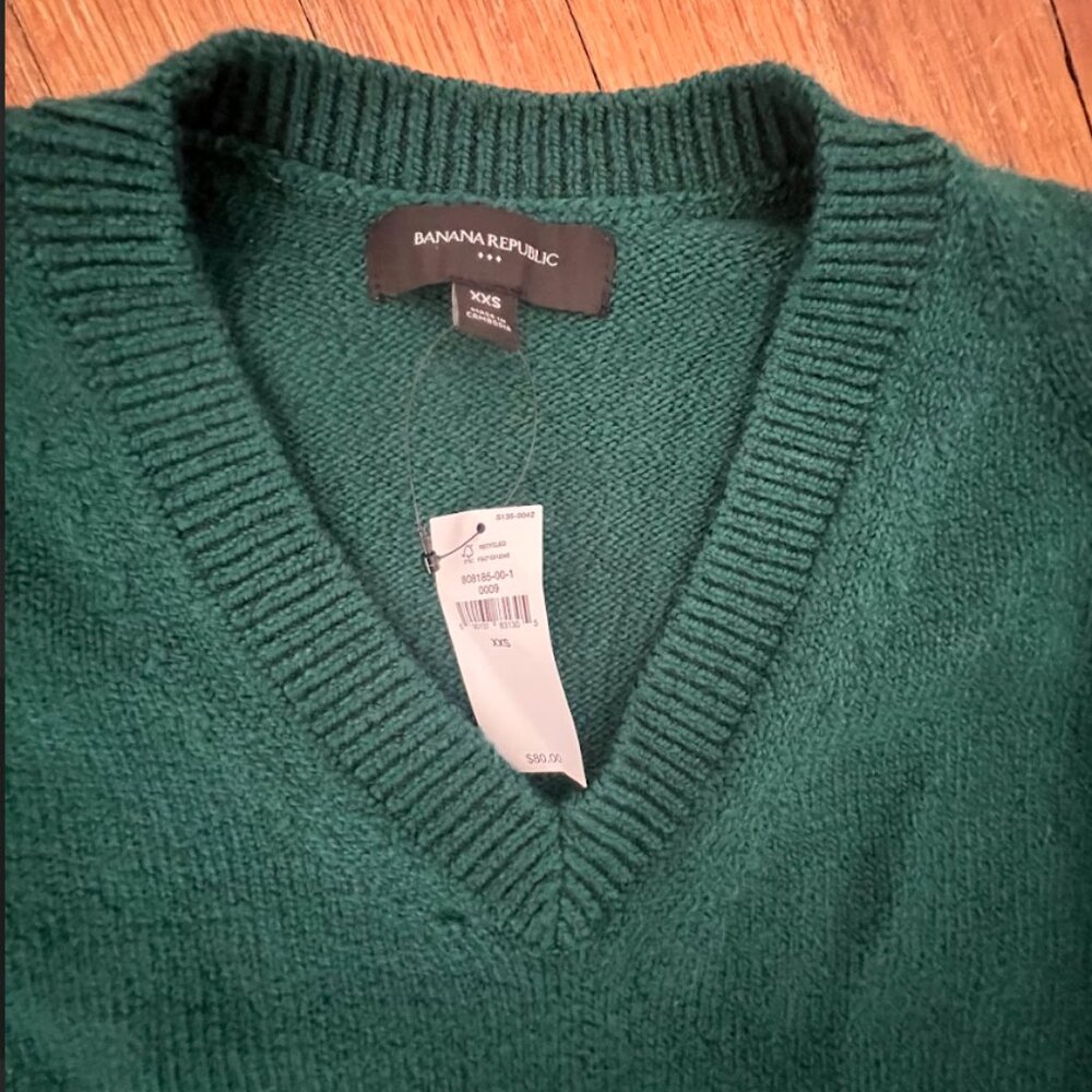 Banana Republic Emerald Green Jewel-Tone V-Neck Women's Sweater XXS NWT